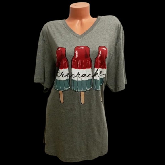 2X Bella + canvas triblend COLLECTION Fire Cracker / Bomb Pop  V neck t shirt - Picture 1 of 10